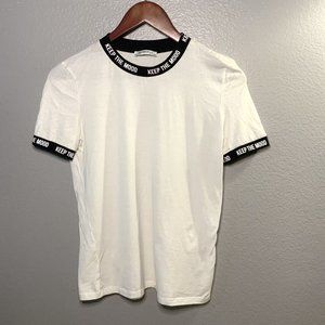 Zara Trafaluc KEEP THE MOOD White Black Top Small